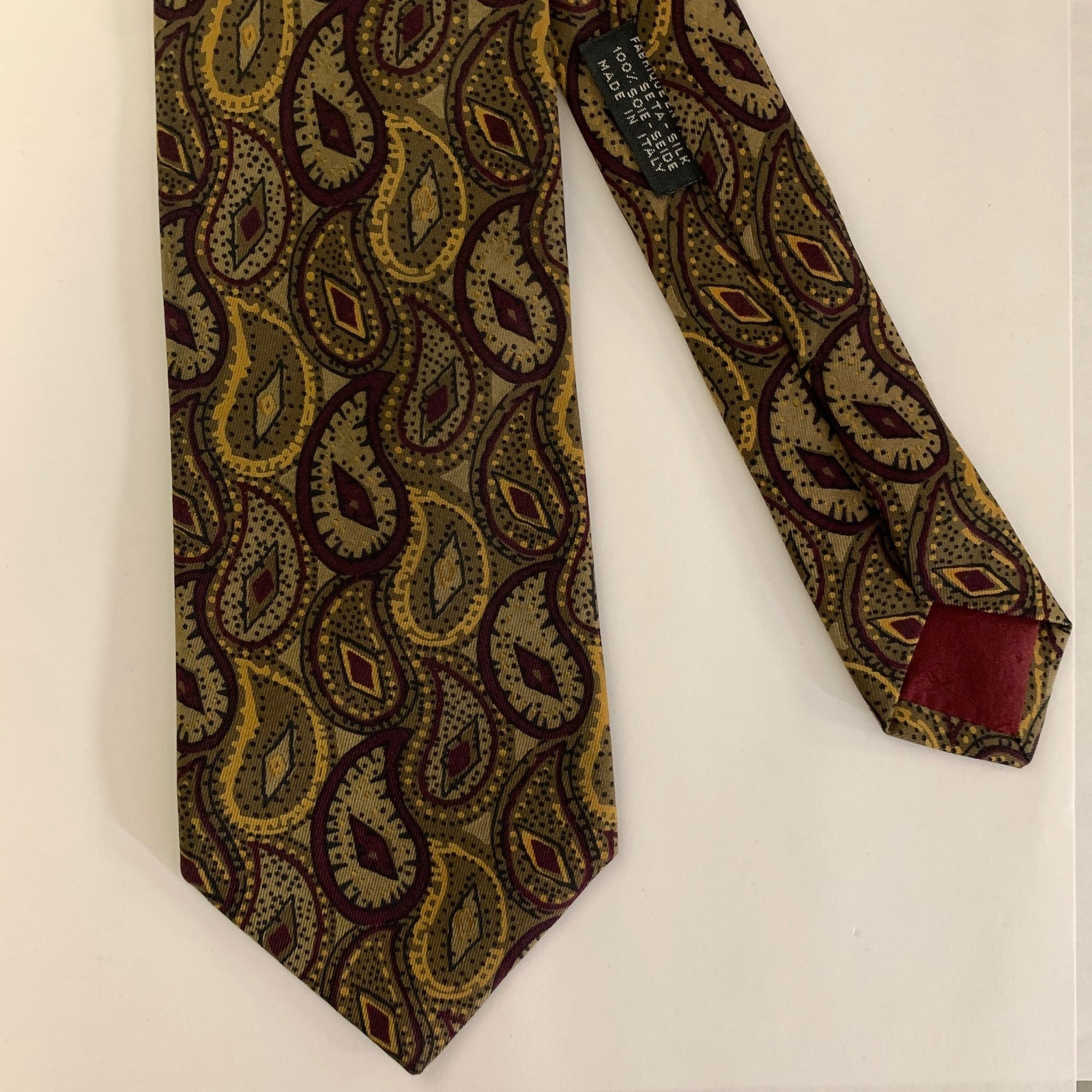 Chanel Taupe Burgundy Paisley Silk Tie